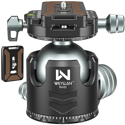 WEYLLAN Doppelter Panorama Low Profile Kugelkopf für 360 °drehbar,Stativkopf mit Schnellwechselplatte 1/4 Arca Swiss QR-Platte, Portable für Einbeinstativ, Camcorder, max. Belastung 30kg.