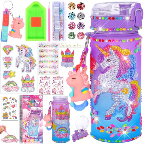 SaiXuan Bottiglia d'Acqua con Unicorno, Regalo 5 6 7 8 9 10 Anni, Kit di Artigianato con Adesivi Diamante e Accessori Creativi, Lavoretti Creativi per Bambini 6-12 Anni,Giocattoli