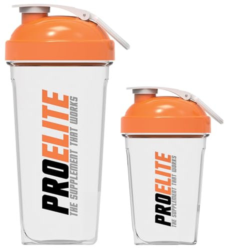 PROELITE 700ml + 500ml Protein Shaker Bottle with Transparent Shaker Bottle with Stainless Steel Mixing Ball, BPA- and Leakproof Flip On Lid, Odourless, Temperature Safe (Orange, 500ml+700ml)