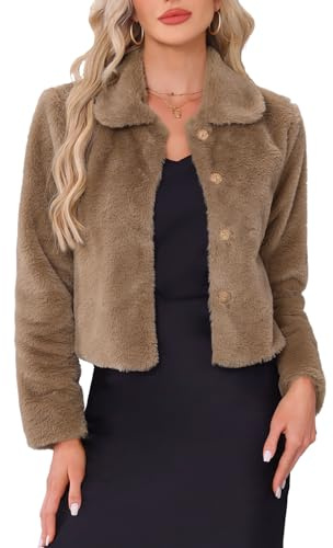 Allegra K Elegante cappotto in pelliccia sintetica per donna, con bottoni automatici, giacche morbide invernali da matrimonio Cachi XL