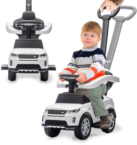 JAMARA 464058 Rutscher Land Rover Discovery 3 en 1, coche antideslizante con barra de empuje, vehículo para niños, juguete deslizante, idea de regalo para niños, protección antivuelco, barra de empuje