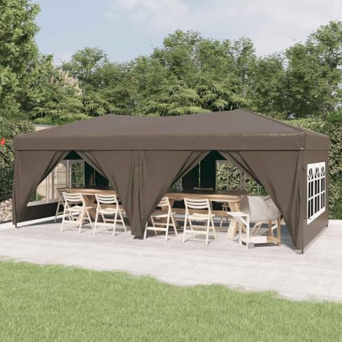 Gazebo Pieghevole con Pareti Laterali,Tenda per Feste 3x6 m in Tessuto Oxford 210D,Gazebo da Giardino e Spiaggia,Design Impermeabile con Finestre,Ideale per Barbecue e Picnic,Tortora,580x292x245 cm