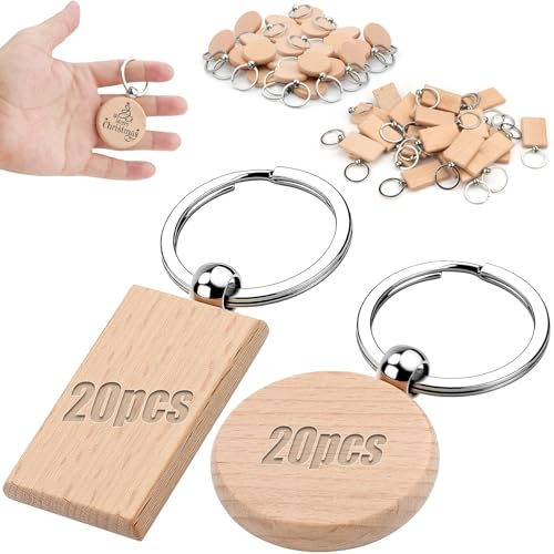 KGGZKG nyckelring trä råämnen rund tom träberlock personlig tränyckelring för målning trä nyckelring nyckelring, träfärger, herzförmig-40pcs