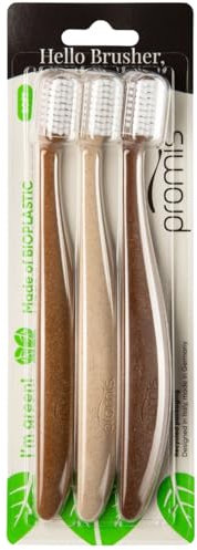 promis brush nachhaltige Zahnbürste aus nachwachsenden Rohstoffen | weiche 6750 Borsten | recycelte Verpackung | made in Germany | Italian Design