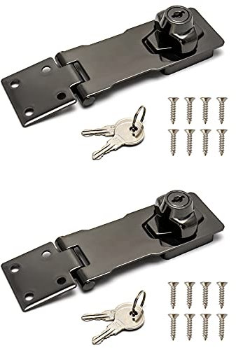 QWORK® Keyed Hasp Locks, Twist Knob Security Hasp for Front Door, Garage, Boxes, Windows, Cabinets, Black, 100mm, 2 Packs