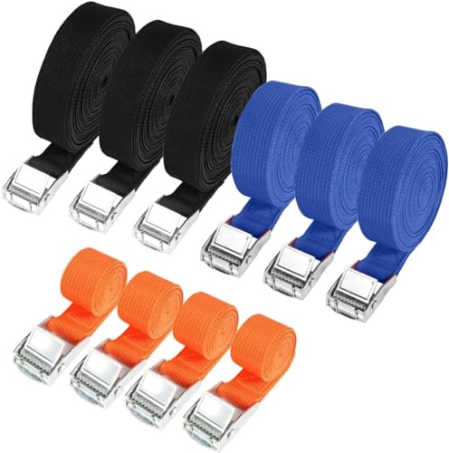 Hodzeed Set di 10 Cinghie a Cricchetto per Fissaggio di Bagagli con Fibbia ad Artiglio-Cinghie di Fissaggio del Carico da 25mm da 1m a 5m, capacità di Carico 250kg, Trasporto e Stoccaggio di Bagagli