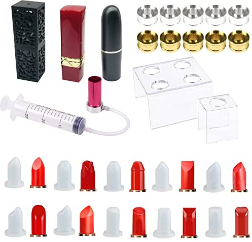 Allazone 26 Pz Labial Molde de Silicona, 10 Pz Moldes de Silicona para Lápiz Labia y Soporte, Moldes de Anillo para Pintalabios, Hacer Pintalabios