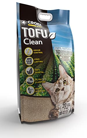 Croci Tofu Clean Litter 20 l – klumpende Katzenstreu, biologisch abbaubar, spült in der Toilette, 100 % pflanzlich, langlebiger geruchshemmender Sand