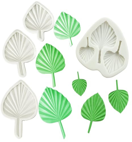 ZOOMPIL Moule en Silicone Feuille, 4pcs Feuille Moule à Fondant Au Chocolat Set, Feuille Moule Silicone, Feuilles de Gâteau de Silicone à Feuilles Tropicales Ventilateur de Palmier de Palmier