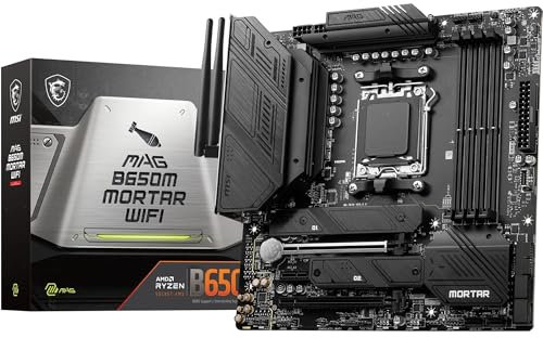 MSI MAG B650M Mortar WiFi Mainboard, Micro-ATX - Unterstützt AMD Ryzen 7000 Serie Prozessoren, AM5-12 Duet Rail 80A VRM, DDR5 Memory Boost 6400+MHz/OC, 2 X PCIe 4.0 X16, 2 X M.2 Gen4, Wi-Fi 6E