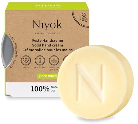 Niyok® Feste Handcreme Green Touch (50g) • Handbalsam mit Vitamin E • Schnell einziehend & natürlich • Feuchtigkeitsspendende Handcreme • Für trockene Hände • Plastikfrei & Vegan