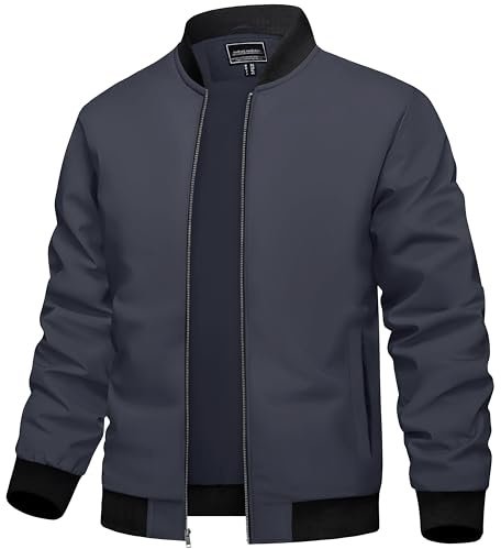 TACVASEN Jacket Uomo Giacca di transizione Giacca leggera estiva Giacca sottile da uomo Bomber Blouson US Pilot Jacket (L, grigio antracite)