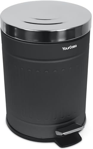 YourCasa® Poubelle de salle de bain, 5 l, en acier inoxydable, style rétro, pour salle de bain et salon, avec couvercle et fermeture amortie, petite poubelle de salle de bain, anthracite