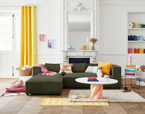 Lisa Design Stella - 4-Sitzer Ecksofa Links - großer geripptem Cord Grün