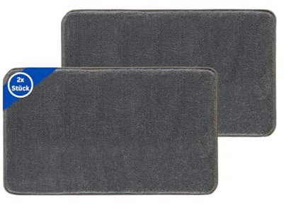 TA&MA Store Badezimmerteppich | Badezimmer Teppiche rutschfest waschbar – Hochwertige Badematte & Badteppich - Badematte als Set kombinierbar - Teppich Badezimmer Anthrazit 2er 60x100 cm