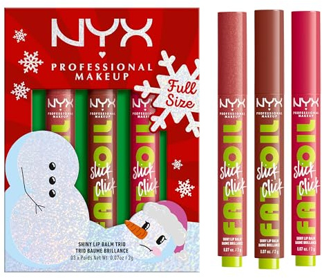 NYX Professional Makeup Home Alone Lippenbalsam, 3-teiliges Make-up-Set für die Lippenpflege, Fat Oil Slick Click Trio, Farben: No Filter Needed, Link in Bio, Double Tap