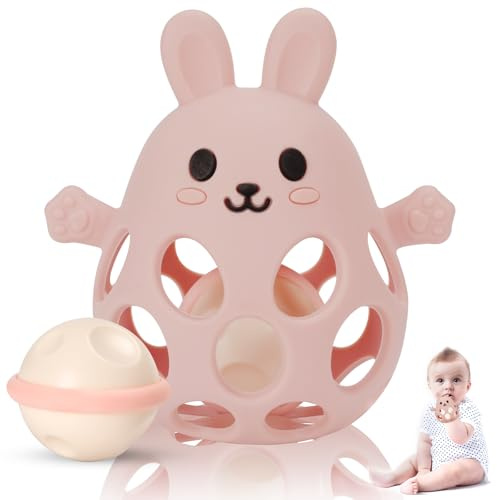 Venditer Juguetes Montessori Bebes 0-3-6-12 Meses Educativos, Juguete de pelota para bebé, Juguetes Bebes 1 año, Juguetes Sensoriales Bebe Sonajero rosa