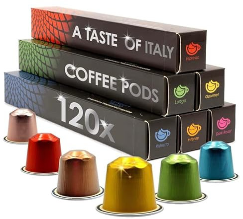 Cafféluxe A Taste of Italy Aluminium Variety Coffee Pods – Classic Coffee Pod Gift Set – Espresso Capsules for Nesspreso Machines (120 Capsules)
