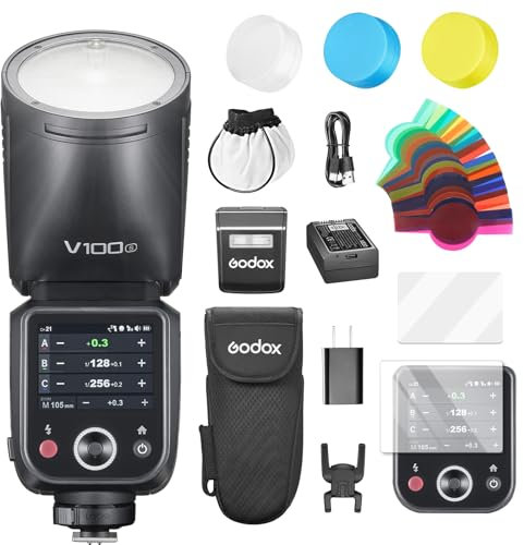 GODOX V100S Flash V100-S 100w Testa Rotonda TouchScreen Speedlite per sony,2.4G Wireless Fotografia Luce Esterno e Global Shutter Luce Video Sync 1/80000s,batteria al litio integrata