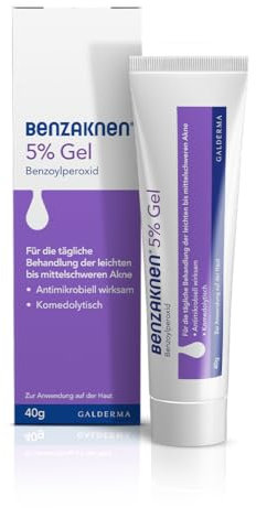 BENZAKNEN 5% Gel, 40g, Mittel gegen Pickel und Mitesser bei leichter bis mittelschwerer Akne, Befreit Poren und reduziert Talg & Entzündungen, Mit BPO (Benzoylperoxid), Dermatologisch getestet