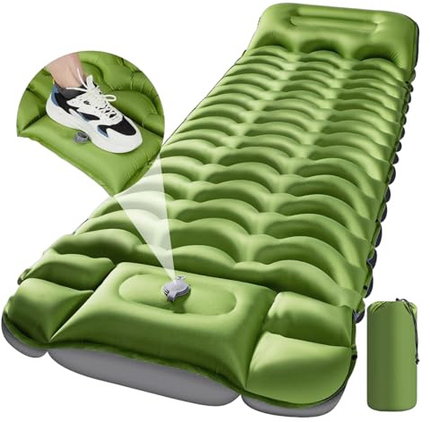 Sleeping Pad - Self Inflating Sleeping Mat with Built-in Foot Pump, Ultra Thick Camping Air Mattress Outdoor Waterproof Sleeping Pad for Camping (Army yellow+gray)