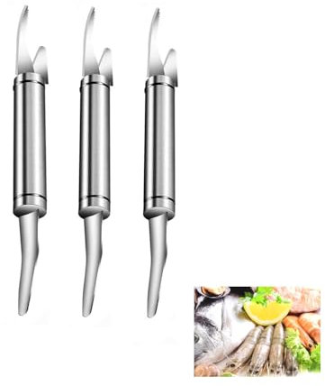 Éplucheur De Crevettes Professionnel 5-en-1 en Acier Inoxydable,Outil Multifonction Pour Éveiner,Décortiquer,Couper et Vider les Crevettes,Couteau à Crevette Pour Sushi,Écailleur,Coupeur（3 pièces）