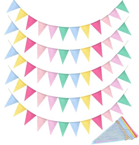 5 Pièces Multicolores Guirlande,Chaîne Fanions Extérieur,Drapeaux Triangulaires Intempéries,Décoration pour Anniversaire,Mariage,Rentrée Scolaire,Chambre Enfant (Coloré-épaissi)