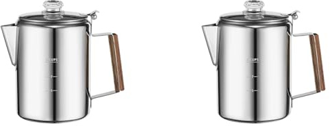 Remingtape 2 x kaffeperkolatorer, spis för camping, perkolator-kaffekanna, kaffebryggare i rostfritt stål, camping, utomhus, hem, 9 koppar