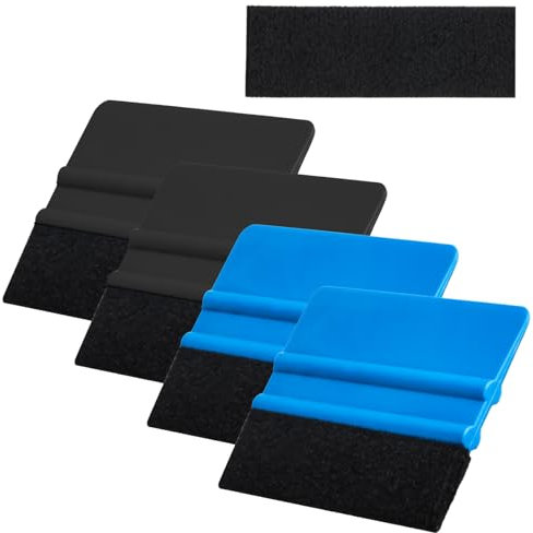 Set di 4 spatole in vinile per avvolgere il vinile, raschietto per applicazione di pellicole in vinile, adesivi in vinile per carta da parati, pellicola per vetro, finestre, con 4 ricariche in feltro