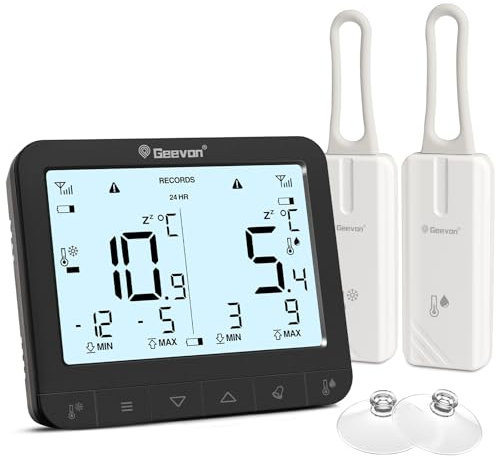 Geevon Refrigerator Thermometer, Digital Fridge and Freezer Temperature Alarm Gauge, Max Min for Accurate Temperature Monitoring, Ideal for Small Fridges and Beverage Coolers (CR2032 battery included)