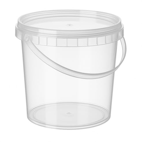 Kunststoffeimer transparent durchsichtig mit Deckel 2,3 Liter - lebensmittelecht, stabil, luftdicht - Plastikeimer mit Henkel - leer (5 Stück)