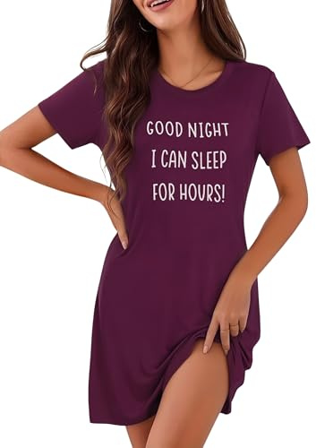 Marvmys Chemises De Nuit Femme Robe De Nuit à Manches Courtes en Coton Vêtement De Nuit à Col Rond Imprimé Alphabet S-4XL