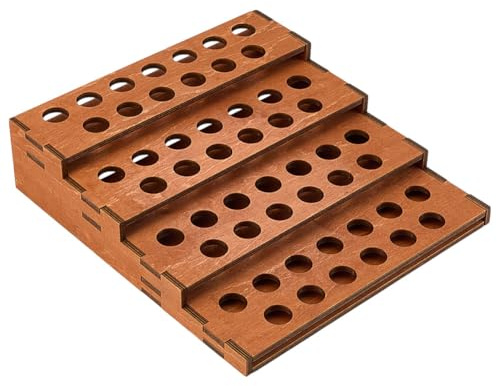 MAYJOYDIY 4-Tier 52 Slots Wooden Lipsticks Holder 24x22.5cm Wooden Riser Tube Display Stand, Essential Oil Display Storage Organizer for Cosmetic Lip Gloss Tool