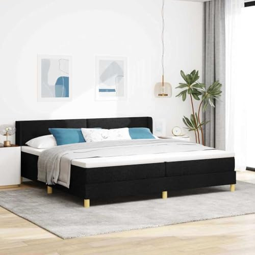 vidaXL Boxspring Säng 200 cm Svart Klädsel med Träram Justerbar Höjd Huvudgavel Medium Fast Madrass Avtagbara Överdrag och Modern Matt Finish för Sovrummet