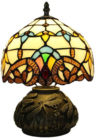 Mengjay Lámpara Retro, Lámpara de barroca,luces de noche de Vitral sala de estar,lámpara de mesa retro vintage, lámpara de noche, estudio, oficina (A)