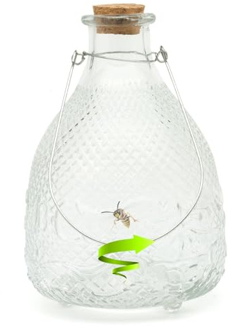 CKB LTD 1 x extra stor getingfångare – glasflaska med honungskruka design med metallhängare traditionell attraktiv hängande för insekt inomhus utomhus trädgård skadedjursbekämpning