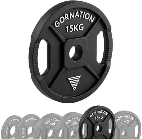 GORNATION Hantelskivor 50 mm av gjutjärn, olympiska viktskivor för skivstång och hantel, viktplattor med handtag, viktset för styrketräning, fitness och kalisthenics