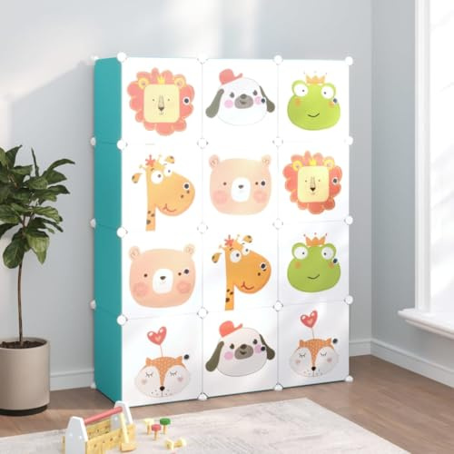 Générique Armoire de Rangement pour Enfants avec 12 Cubes Vert PP,Maison & Jardin,Produits ménagers,Rangement & Organisation,Rangements pour armoires à vêtements,Vert,9.95 KG,340579