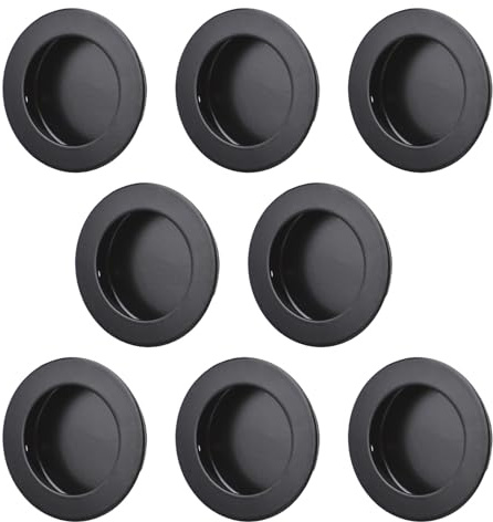 MOROBOR Poignée ronde à traction, 8 pièces Poignées encastrées noires à traction invisible en acier inoxydable pour porte coulissante de grange Tiroir Placard Garde-robe/60mm