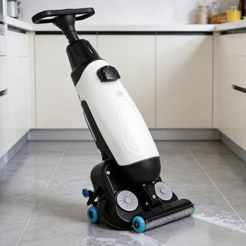 Drmoxin Fregadora de Pisos Comercial, Lavadora-Secadora Eléctrica de Empuje Manual 3 en 1, Eficiencia de 13000 pies Cuadrados/h para Pisos de Azulejo, Madera Dura y Alfombra, Ideal para Hogar White