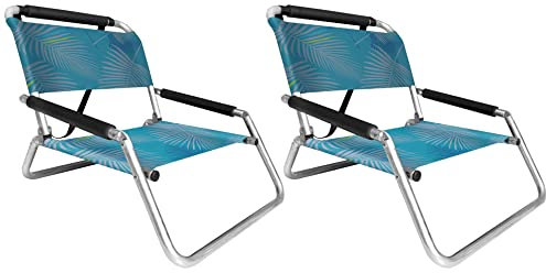 Neso Lot de 2 chaises de Plage légères et résistantes à l’Eau avec bandoulière et Poche à glissière - à Plis Minces(Aqua Fronds)