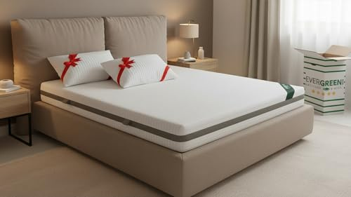 EvergreenWeb Orthopaedic White Mattress Height 20 cm + Visco Pillow Free Cold Foam Mattress H2 & H3 with Massage Effect Breathable Mite Proof Cover for Slatted Frame or Bed Italian