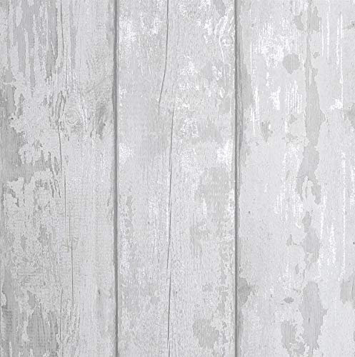 Metallic Washed Wood Wallpaper Grey Silver Plank Embossed Textured Y�L