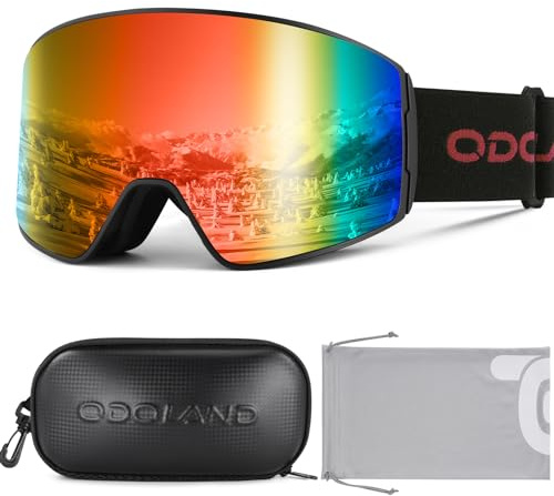 Odoland Kit de Gafas Esquí con Caja, Gafas Snowboard Cilíndricas con Vista Amplia, Antivaho y Protección UV, Mascara Esquí para Hombres Mujeres y Adolescentes, BR