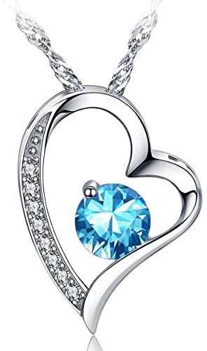Emma Manor EM Collana Con Cuore da Donna, Placcato in Oro Bianco 14k Con Zirconi Cubici, Gioielli in Pietra Portafortuna per le Donne (Oro bianco-03-marzo)