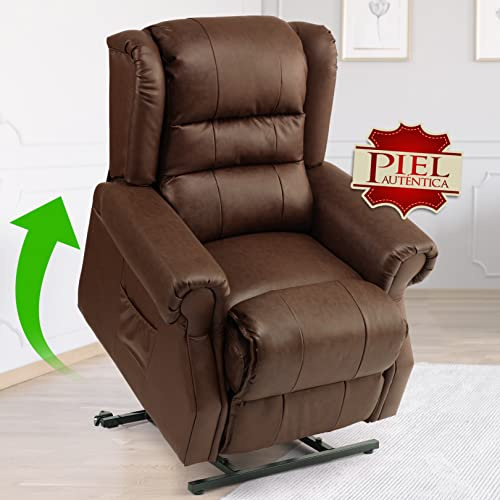 GALERIA DEL COLECCIONISTA Sillón Elevador Piel auténtica Masaje y Termoterapia Reclinable con Reposapiés Eléctrico 2 Mandos a Distancia Cómodo Ergonómico Elegante con Ruedas 527400698