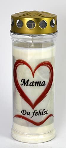 Kerzen Junglas - Grabkerze Mama mit 7 Tagen Brenndauer, (3855), schöne Grablichter mit Motiv, Grabkerzen mit Deckel, Grabschmuck wetterfest, Trauerkerzen mit Spruch, Friedhofskerzen