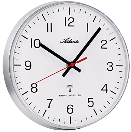 Atlanta 4532/19 Funk-Wanduhr, Silber, aus Kunststoff, modern, mit gut ablesbaren arabischen Ziffern