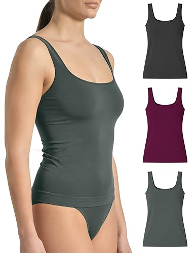 Risalti Camiseta Tirantes Mujer Hombro Ancho de Microfibra 3 Pzs - Camiseta Mujer Sin Manga Elegante, Top más Suave Que el Algodon, Camisetas Sin Costura y Etiquetas - Made in Italy