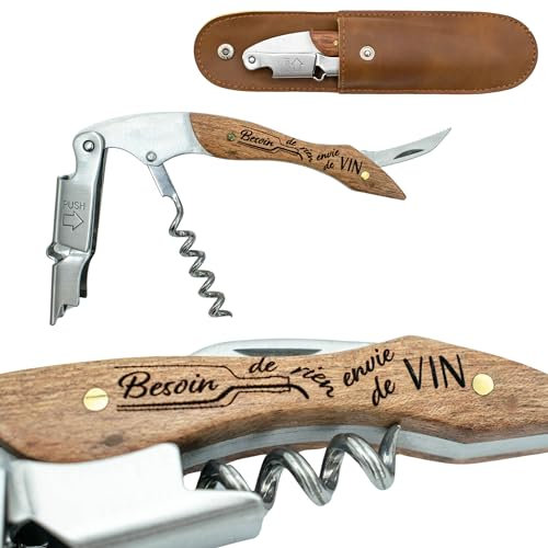 ERNESTINE - Tire-bouchon sommelier en acier inoxydable gravé, professionnel, avec coupe-bouteille, ouvre-capsule et couteau - Cadeau personnalisé pour homme femme - Ouvre-bouteille cadeau anniversaire